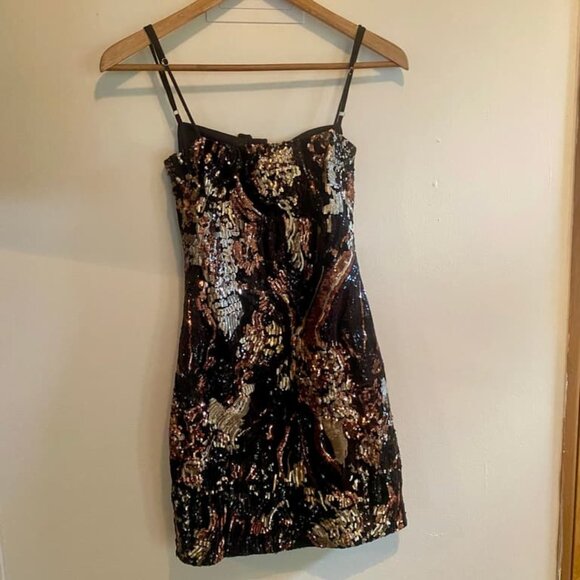 Lucy in the Sky Black Velvet Dress Sequins Spaghetti Strap Mini Size Small - Picture 1 of 5